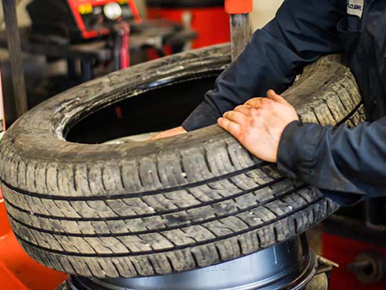 Alloy wheel being refurbished